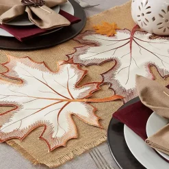 Best Cream Maple Leaves Embroidered Table Runner Fall