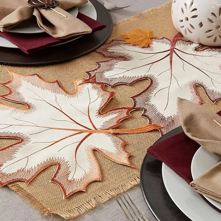 Best Cream Maple Leaves Embroidered Table Runner Fall