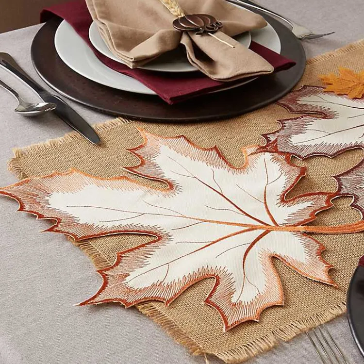 Best Cream Maple Leaves Embroidered Table Runner Fall