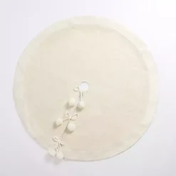 New Cream Metallic Pom Pom Christmas Tree Skirt Christmas Tree Skirts & Collars