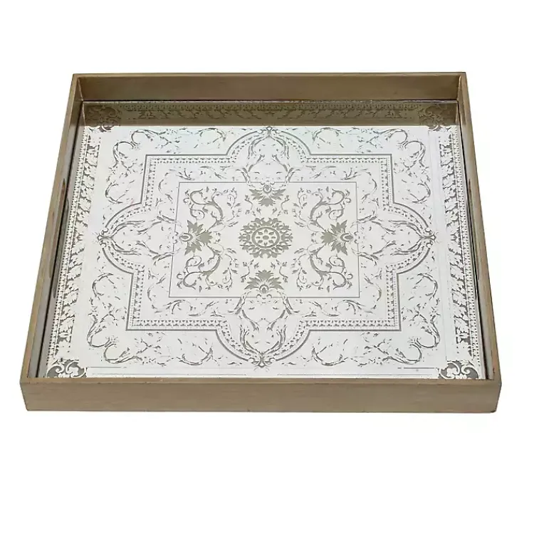 Clearance Cream Moroccan Pattern Tray with Gold Edges Decorative Trays