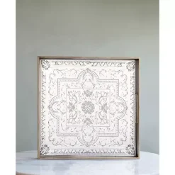 Clearance Cream Moroccan Pattern Tray with Gold Edges Decorative Trays