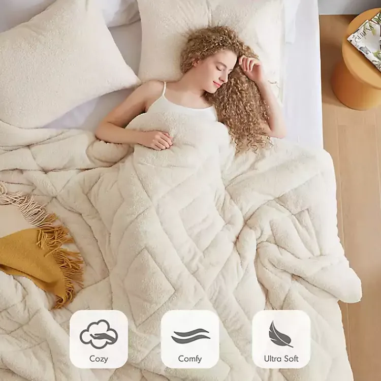 Kirklands Home Comforters|Cream Quilted Teddy 3-pc. King Comforter Set Ivory