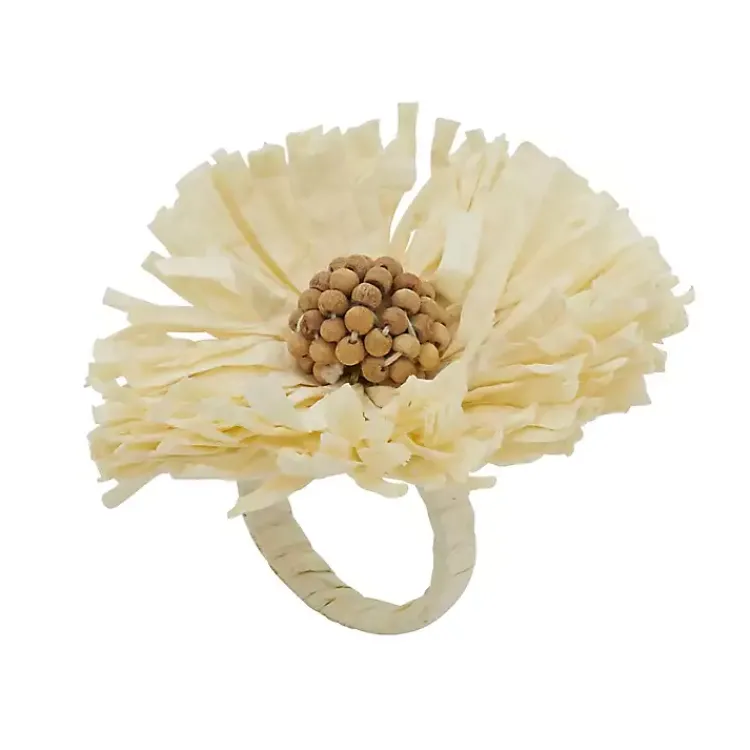 Kirklands Home Table Linens|Cream Raffia Flower Napkin Rings, Set of 4 Ivory