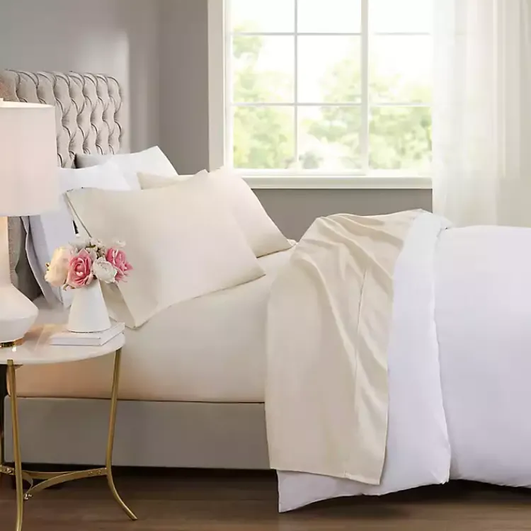 Kirklands Home Bed Sheets|Cream Rich Cooling Cotton King Sheet Set Ivory