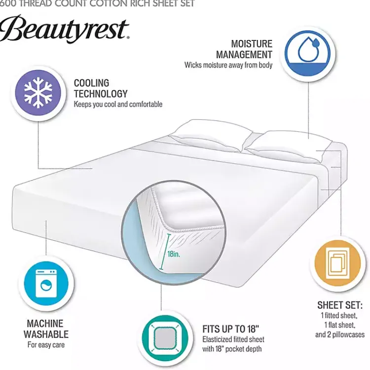 Kirklands Home Bed Sheets|Cream Rich Cooling Cotton King Sheet Set Ivory