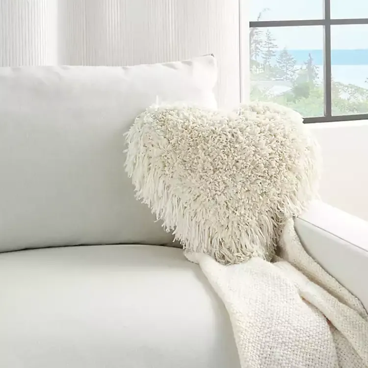 Sale Cream Shaggy Heart Shaped Pillow Valentines Day Decorations