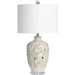 Kirklands Home Table Lamps|Cream Silver Ceramic Leaf Cutout Table Lamp White
