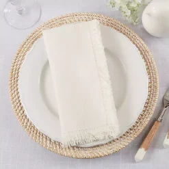 Kirklands Home Table Linens|Cream Simple Fringe Napkins, Set of 4 Ivory