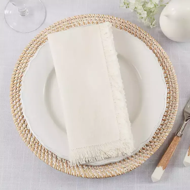 Kirklands Home Table Linens|Cream Simple Fringe Napkins, Set of 4 Ivory