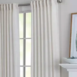 Kirklands Home Curtains & Drapes|Cream Solid Pleated Single Curtain Panel, 84 in. White