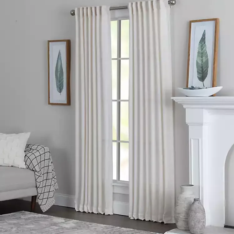 Kirklands Home Curtains & Drapes|Cream Solid Pleated Single Curtain Panel, 84 in. White