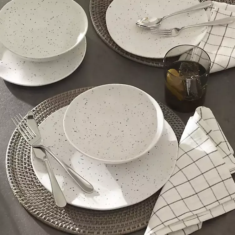 Kirklands Home Dinnerware|Cream Terrazzo 12-pc. Melamine Dinnerware Set Ivory