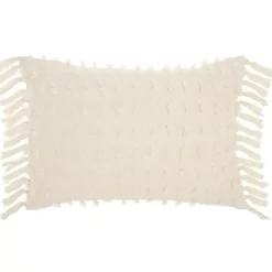 Clearance Cream Textured Poms Lumbar Pillow Pillows