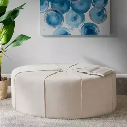 Kirklands Home Benches & Ottomans|Cream Thick Welting Center Button Oval Ottoman Ivory