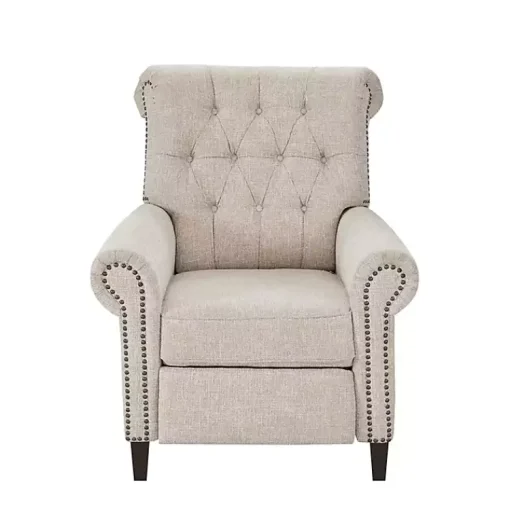 Kirklands Home Accent Chairs|Cream Tufted Back Nailhead Trim Recliner Armchair Ivory
