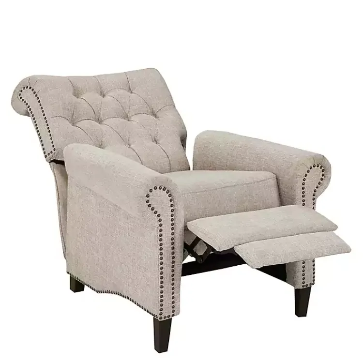 Kirklands Home Accent Chairs|Cream Tufted Back Nailhead Trim Recliner Armchair Ivory