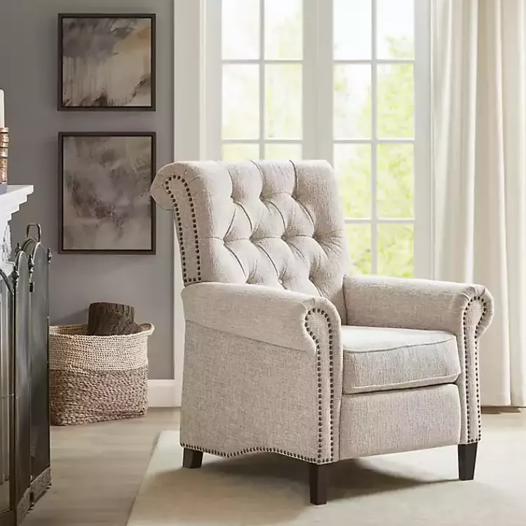Kirklands Home Accent Chairs|Cream Tufted Back Nailhead Trim Recliner Armchair Ivory