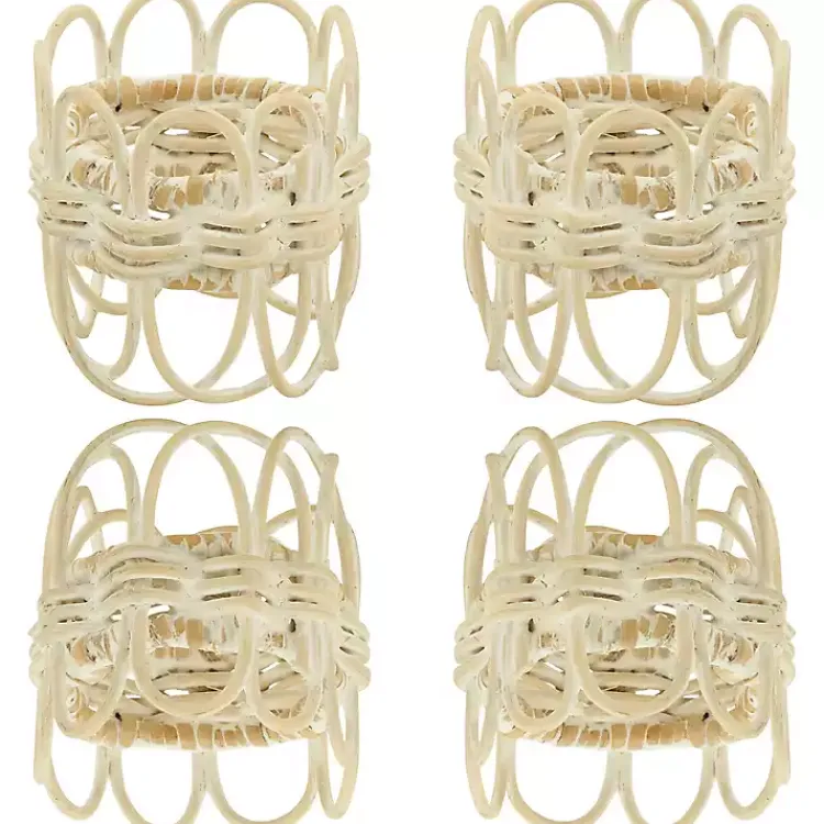 Kirklands Home Table Linens|Cream Twisted Rattan Napkin Rings, Set of 4 White