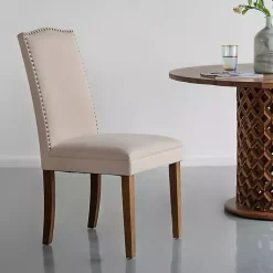 Kirklands Home Dining Chairs|Cream Upholstered Armless Dining Chairs, Set of 2 Ivory