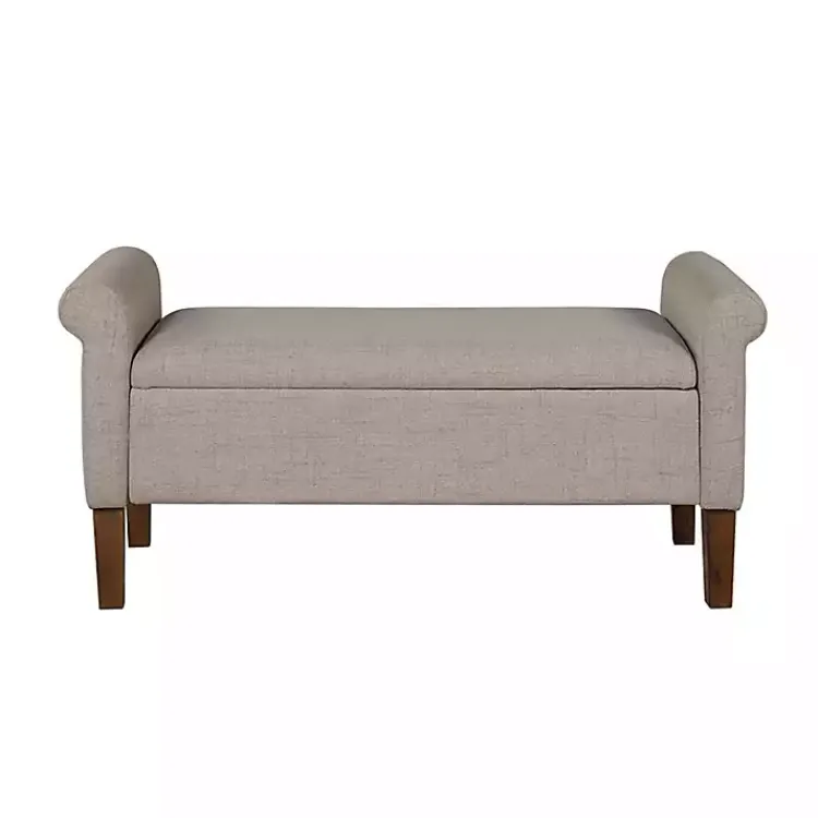 Kirklands Home Benches & Ottomans|Cream Upholstered Aubrey Storage Bench Tan