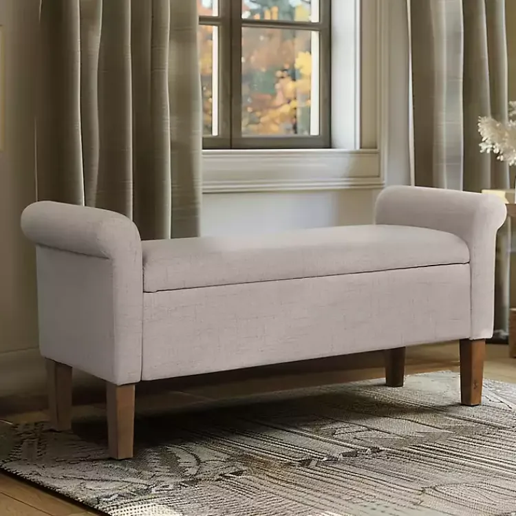 Kirklands Home Benches & Ottomans|Cream Upholstered Aubrey Storage Bench Tan