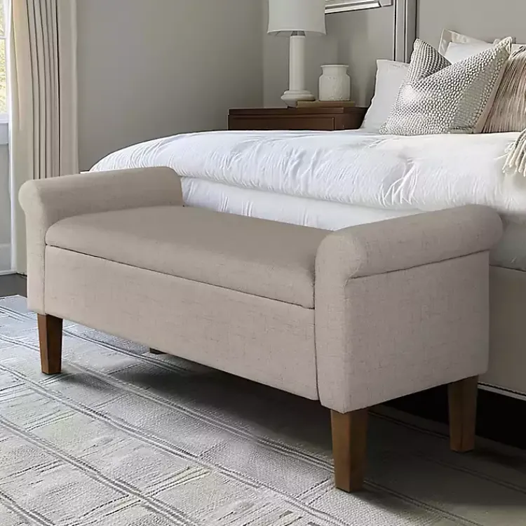 Kirklands Home Benches & Ottomans|Cream Upholstered Aubrey Storage Bench Tan