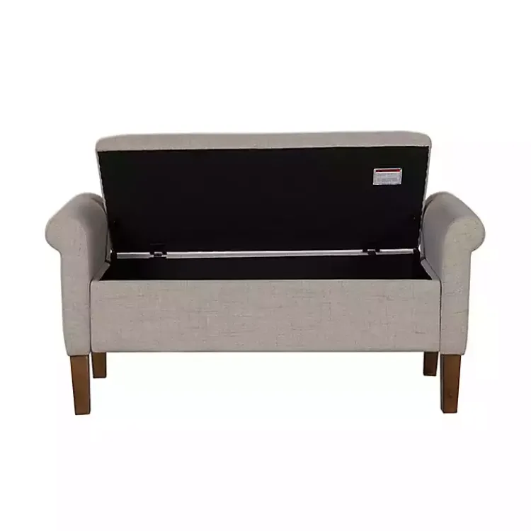 Kirklands Home Benches & Ottomans|Cream Upholstered Aubrey Storage Bench Tan