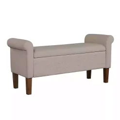 Kirklands Home Benches & Ottomans|Cream Upholstered Aubrey Storage Bench Tan