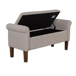 Kirklands Home Benches & Ottomans|Cream Upholstered Aubrey Storage Bench Tan