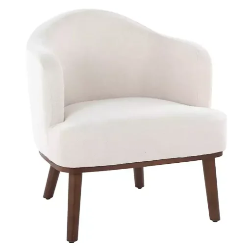 Kirklands Home Accent Chairs|Cream Upholstered Midcentury Modern Accent Chair Ivory