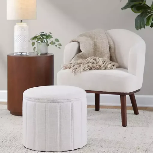 Kirklands Home Accent Chairs|Cream Upholstered Midcentury Modern Accent Chair Ivory