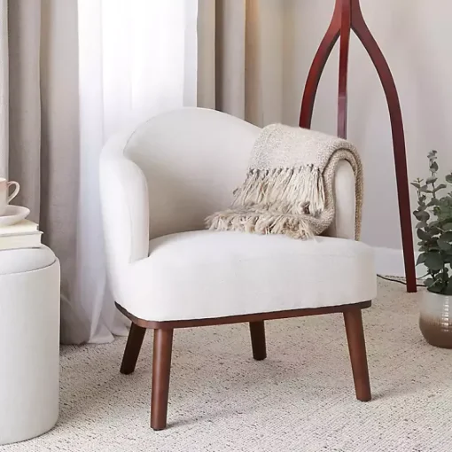 Kirklands Home Accent Chairs|Cream Upholstered Midcentury Modern Accent Chair Ivory