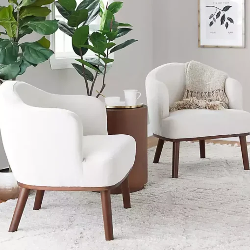 Kirklands Home Accent Chairs|Cream Upholstered Midcentury Modern Accent Chair Ivory