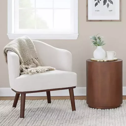 Kirklands Home Accent Chairs|Cream Upholstered Midcentury Modern Accent Chair Ivory