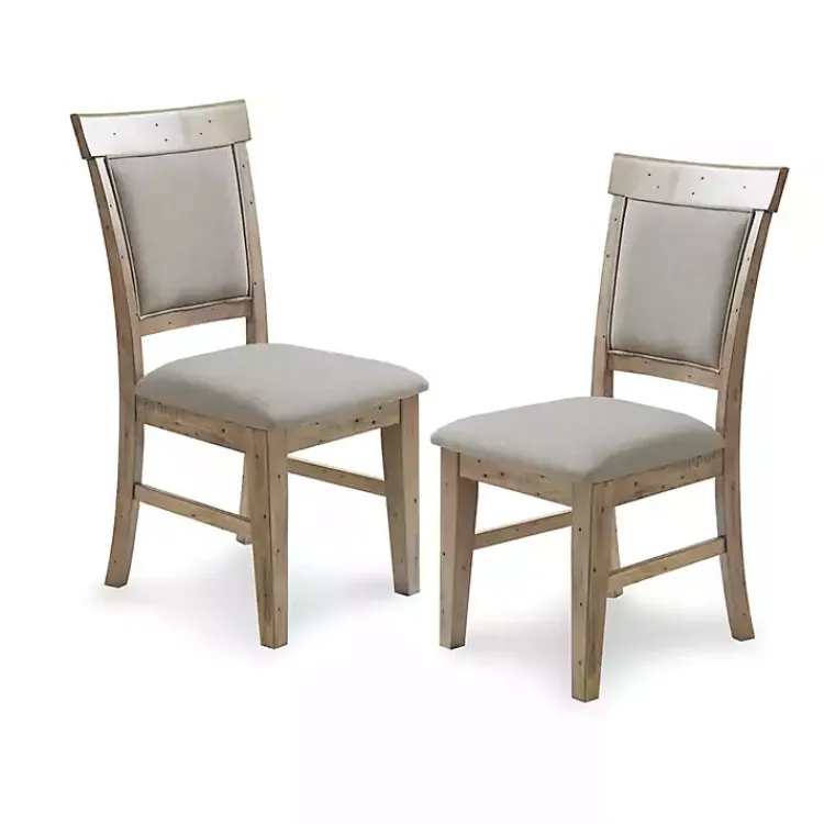 Kirklands Home Dining Chairs|Cream Upholstered Rustic Dining Chairs, Set of 2 Tan