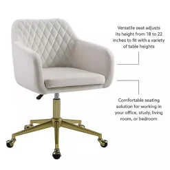 Kirklands Home Office Furniture|Cream Upholstered Tufted Swivel Office Chair Ivory