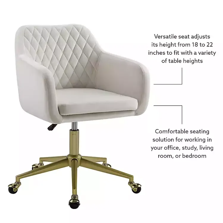 Kirklands Home Office Furniture|Cream Upholstered Tufted Swivel Office Chair Ivory