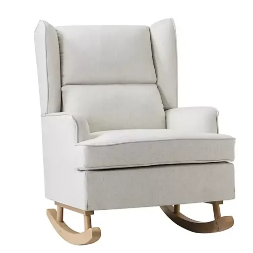 Kirklands Home Accent Chairs|Cream Upholstered Wingback Rocking Chair Ivory