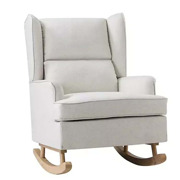 Kirklands Home Accent Chairs|Cream Upholstered Wingback Rocking Chair Ivory