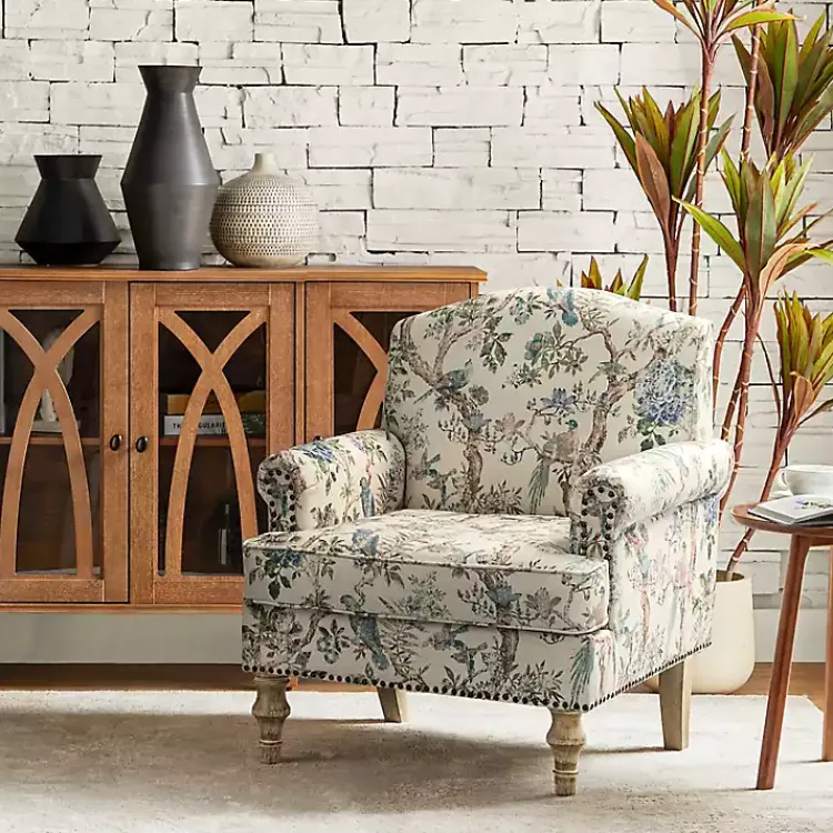 Kirklands Home Accent Chairs|Cream Vintage Birds Traditional Accent Chair
