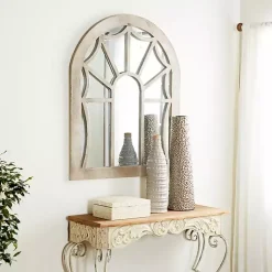 Kirklands Home Decorative Mirrors|Cream Vintage Fir Wood Arch Framed Mirror