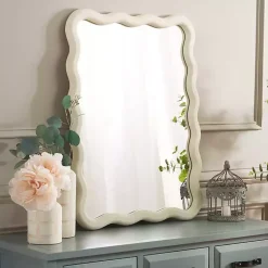 Kirklands Home Decorative Mirrors|Cream Wavy Izara Wall Mirror