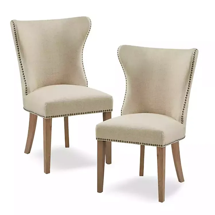Kirklands Home Dining Chairs|Cream Wing Back Nailhead Dining Chairs, Set of 2 Ivory