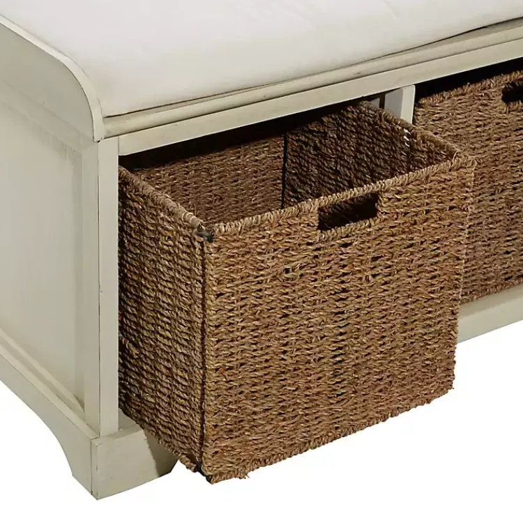 Kirklands Home Entryway Furniture|Cream Wood Bench with Storage Baskets White