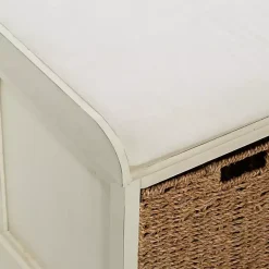 Kirklands Home Entryway Furniture|Cream Wood Bench with Storage Baskets White