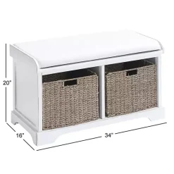 Kirklands Home Entryway Furniture|Cream Wood Bench with Storage Baskets White