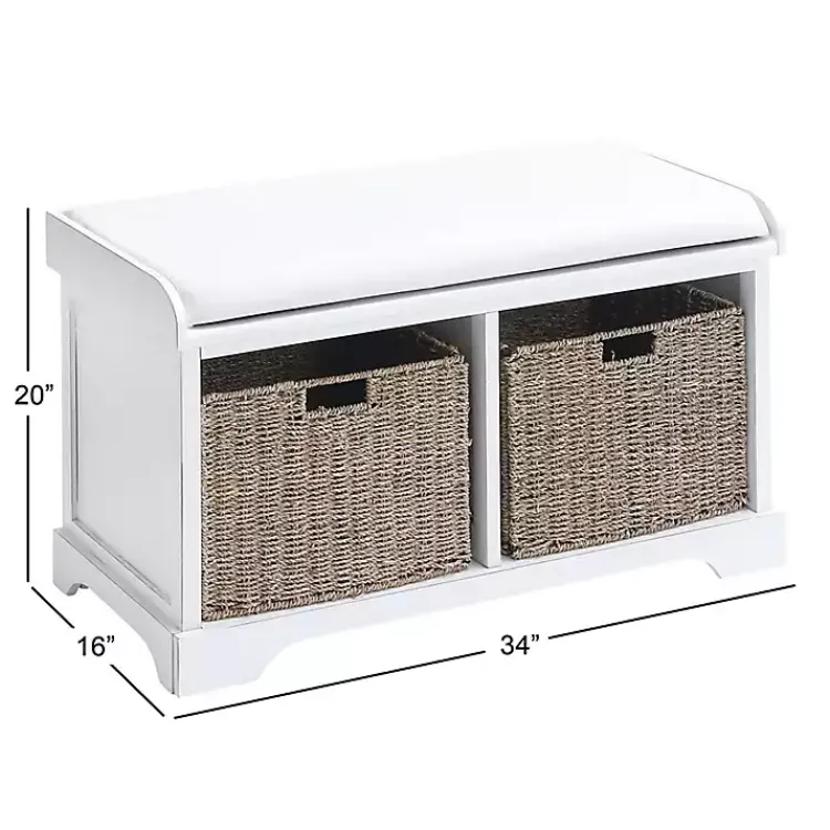 Kirklands Home Entryway Furniture|Cream Wood Bench with Storage Baskets White