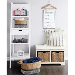 Kirklands Home Entryway Furniture|Cream Wood Bench with Storage Baskets White