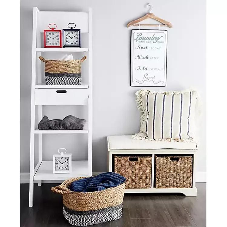 Kirklands Home Entryway Furniture|Cream Wood Bench with Storage Baskets White